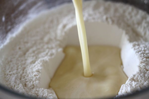 Pour in wet mixture.