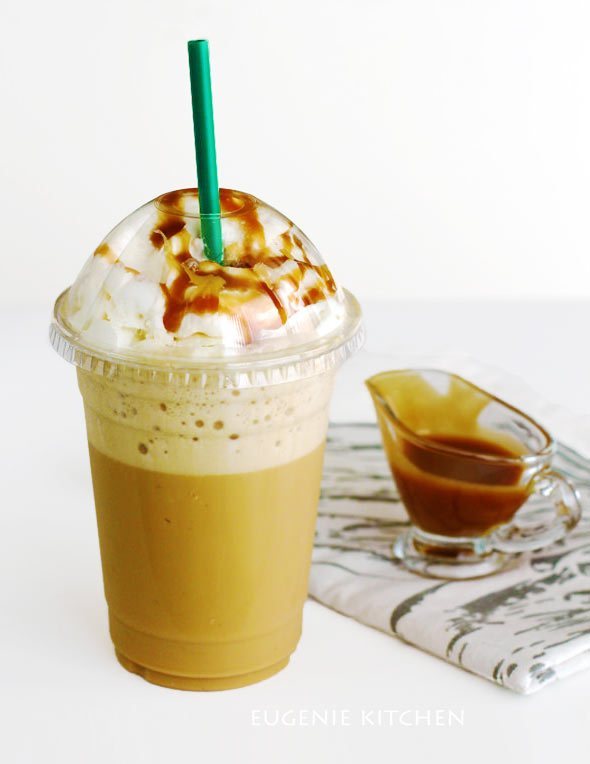 Forget about heading to Starbucks for coffee fix and make your own caramel Frappuccino at home! Eugenie Kitchen