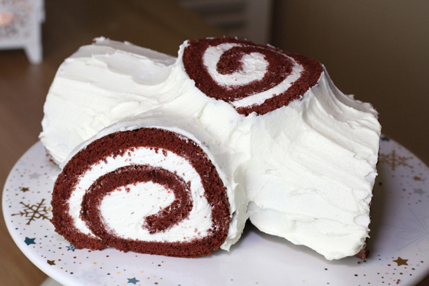Red Velvet Yule Log Cake - Christmas Buche de Noel - Eugenie Kitchen