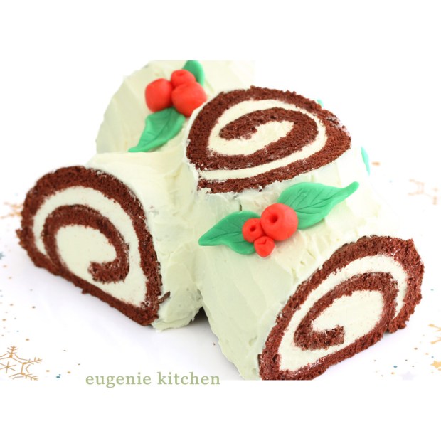 Red Velvet Yule Log Cake - Christmas Buche de Noel - Eugenie Kitchen