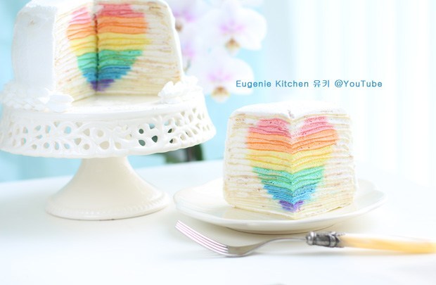 Rainbow Heart Crepe Cake - Eugenie Kitchen at Youtube