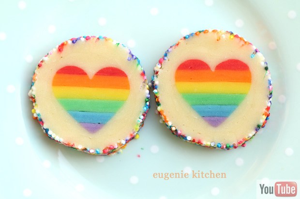 Valentine's Day Rainbow Heart Cookies - Eugenie Kitchen
